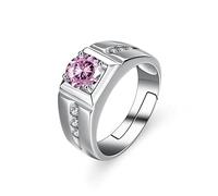 Bague en Argent 925,Bagues en Argent Sterling 925 Zircon Coloré Rose Bagues Réglables Simple Bague pour Hommes Épais Bagues Habillées Punk Bague De Fiançailles Cadeaux pour Hommes Bague pour Ho