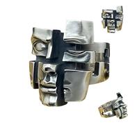 Bague en argent avec masque Split-Persona | Design gothique 3D | Bijou unisexe plaqué argent poli