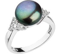 Bague en argent avec perle de rivière sombre et zirconium 25002.3 - Circonférence : 56 mm.