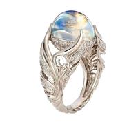 Bague en argent avec pierre de lune | Charmante bague en pierre de lune | Charmante bague pierre de lune pour femme, bague en pierre de lune tendance avec aile pour rassembler, Refer to description