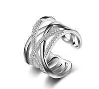 Bague en argent Fashion, maille Sparkle Diamond Silver et élégante ouverture réglable en métal pour les femmes 1 Pcs créative et utile