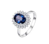 Bague en Argent Femme Taille 59 Alliance Saphir Femme Bleu Argenté Or Blanc 9 Carats Au375 Fleur avec Saphir Ovale de 1,5 CT et Diamant Solide Non Plaqué Élégant pour Lesbienne Graduation Bijoux