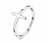 Bague en argent pour femme avec une croix centrale. Bague pour femme en argent plaqué en argent ou or. Bijoux femme idéal pour le couple, les cadeaux pour le mère, fille... Bague (Plaqué argent, 8)