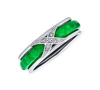 Bague en argent sterling .925 avec accent CZ pavé, croisement en X, zircon cubique, baiser, jade teinté vert pour femme, pour petite amie.