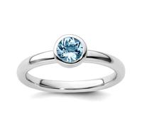 Bague en argent sterling 925 avec aigue-marine ronde empilable pour femme dans une variété de tailles, US 9 | EU 60 | DE 19 | JP 18 | UK R 3/4, Métal Argent Pierre précieuse Métal Argenté