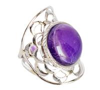 Bague en argent sterling 925 avec améthyste en forme de poire et cabochon rond de 18 mm - Violet - Fait à la main - Cadeau pour femme, anniversaire, Noël, T 1/2, 62 (19,70)