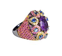 Bague en argent sterling 925 avec améthyste et cyanite rose saphir argent massif 925 fabuleux bijoux faits à la main, cadeau pour elle FSJ-5941, Métal, pierre, argent sterling 925, Violet : améthyste