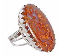 Bague en argent sterling 925 avec cabochon ovale en agate de la vallée des pommes - 33 x 19 mm - Pierre précieuse rouge naturelle - Bijou de créateur fait à la main pour femme, L1/2,52(16.60), Gemme