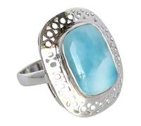 Bague en argent sterling 925 avec cabochon ovale en larimar de 16 x 12 mm, bleu fait à la main, bijou cadeau pour femme, anniversaire, Noël, T 1/2, 62 (19,70)