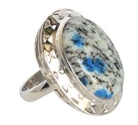 Bague en argent sterling 925 avec cabochon rectangulaire et jaspe bleu, 22 x 16 mm, fait à la main, bijou bohème artisanal, bijou pour femme, cadeau tendance, L1/2,52(16.60), Pierre précieuse, Jaspe