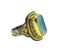 Bague en argent sterling 925 avec calcédoine naturelle et plaqué or noir rhodié SZ-U 1/2 FSJ-4150