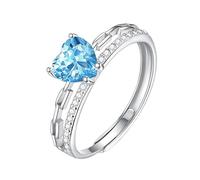 Bague En Argent Sterling 925 Avec Cœur Et Pierres Précieuses Naturelles Rondes, Bague Empilable, Promesse D'Éternité, Alliance Pour Femme, Taille Réglable, Topaze