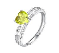 Bague En Argent Sterling 925 Avec Cœur Et Pierres Précieuses Naturelles Rondes, Bague Empilable, Promesse D'Éternité, Alliance Pour Femme, Taille Réglable, Péridot