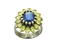 Bague en argent sterling 925 avec cyanite, péridot pour femme, pierre précieuse naturelle, faite à la main, cadeau de Noël, N 1/2, Pierre précieuse., Cyanite, péridot