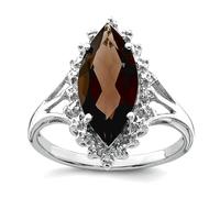 Bague en argent sterling 925 avec diamants en quartz fumé et rhodium poli de 2 mm de large pour femme, US 8 | EU 57.75 | DE 18 | JP 16 | UK Q, Pierre précieuse. Métal Diamant Pierre précieuse métal