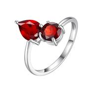 Bague En Argent Sterling 925 Avec Double Pierre Précieuse Pour Femme, Taille Ronde Et Poire, Pierre Précieuse Naturelle, Alliance De Fiançailles, Cocktail, Promesse De Mariage, Rubis