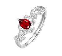 Bague En Argent Sterling 925 Avec Feuille Pour Femme, Pierre Précieuse Naturelle, Rubis Taille Poire, Bague De Fiançailles Réglable En Oxyde De Zirconium, Alliance De Mariage Avec Coffret Cadeau.