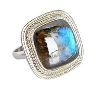 Bague en argent sterling 925 avec labradorite cabochon fantaisie de 17 x 17 mm, pierre de lune arc-en-ciel faite à la main, bijou cadeau pour femme, anniversaire, Noël J 1/2, 49 (15,6)