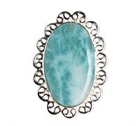 Bague en argent sterling 925 avec larimar pour femme, cabochon élégant de 26 x 16 mm, pierre multicolore, ensemble de lunette bohème, bague déclaration faite à la main avec pierres précieuses, Q 1/2