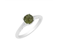 Bague en argent sterling 925 avec moldavite et oxyde de zirconium serti de deux pierres précieuses vertes à facettes rondes faites à la main pour homme ou femme, O1/2,56(17.80), Gemme, Moldavite