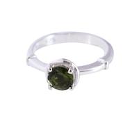 Bague en argent sterling 925 avec moldavite ronde à facettes vertes de 5 mm, ensemble minimaliste fait à la main, O1/2,56(17.80), Pierre précieuse, Moldavite