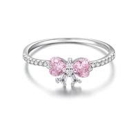 Bague En Argent Sterling 925 Avec Nœud Papillon Rose Et Pavé De Zircones Cubiques, Cadeau Idéal Pour Une Mère. Bijou Tendance Et Charmant.