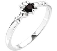 Bague en argent sterling 925 avec onyx naturel et cœur 3 x 3 mm poli Claddagh celtique nœud de la Trinité Taille 7 pour femme