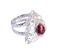 Bague en argent sterling 925 avec opale de feu mexicaine cabochon de 10 x 9 mm faite à la main avec pierre précieuse rouge - Cadeau pour femme, anniversaire, Noël V 1/2, 65 (20,7)