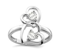 Bague en argent sterling 925 avec oxyde de zirconium poli double cœur 2 mm de large pour femme, US 6 | EU 52.75 | DE 16.5 | JP 12 | UK M, Zircone cubique Métal Zircone cubique Pierre précieuse Métal