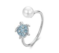Bague En Argent Sterling 925 Avec Perles Et Tortues, Bague Empilable, Animaux Mignons, Réglable, Ouverte, Cadeau D'anniversaire
