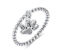 Bague en Argent Sterling 925 avec Petit Chat Patte d'ours Pendentif Breloque CZ Anneaux Mignons pour Femmes Halo Fine Jewelry