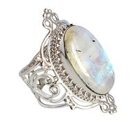 Bague en argent sterling 925 avec pierre de lune arc-en-ciel ovale et ronde, 22 x 13 mm, cabochon en pierres violettes, bague en verre serti de lunette, bijoux artisanaux pour elle 63 (20,10)