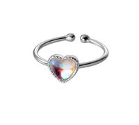 Bague En Argent Sterling 925 Avec Pierre De Lune Pour Femme, Anneau Créatif En Forme De Cœur Avec Pierres Précieuses, Anneau Ouvert Et Réglable, Bijoux De Fiançailles, Cadeaux Pour Femmes Et Fi