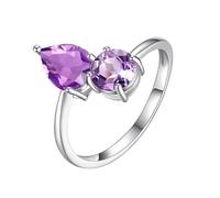 Bague En Argent Sterling 925 Avec Pierre De Naissance, Promesse, Anniversaire De Mariage, Pour Femme, Bijou Rond En Forme De Larme Avec Pierre Précieuse Et Coffret Cadeau. Bague En Améthyste