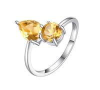 Bague En Argent Sterling 925 Avec Pierre De Naissance, Promesse, Anniversaire De Mariage, Pour Femme, Bijou Rond En Forme De Larme, Pierre Précieuse, Avec Coffret Cadeau, Bague En Citrine