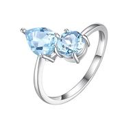 Bague En Argent Sterling 925 Avec Pierre De Naissance, Promesse, Anniversaire De Mariage, Pour Femme, Bijou Rond En Forme De Larme, Avec Topaze Bleue, Coffret Cadeau