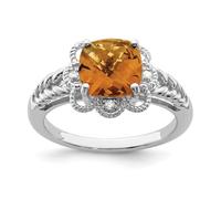Bague en argent sterling 925 avec quartz et diamant de 2 mm de large pour femme, US 7 | EU 55.25 | DE 17.25 | JP 14 | UK O, Pierre précieuse. Métal Diamant Pierre précieuse métal, Diamant Quartz