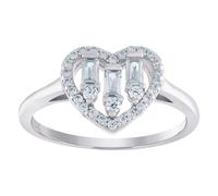 Bague en argent sterling 925 avec zircone cubique en forme de cœur 9,4 x 1,3 mm de large pour femme, US 6 | EU 52.75 | DE 16.5 | JP 12 | UK M, Zircone cubique Métal Zircone cubique Pierre précieuse