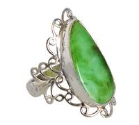 Bague en argent sterling 925 Chrysoprase Cabochon rond de 25 x 12 mm avec pierre précieuse verte naturelle faite à la main Bijoux bohème pour femme Fashion Déclaration J 1/2, 49 (15,6)