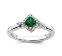 Bague en argent sterling 925 de 2,25 mm avec expressions empilables, émeraude et diamant poli, cadeau pour femme - Gamme d'options de taille de bague : J à T, US 8 | EU 57.75 | DE 18 | JP 16 | UK Q