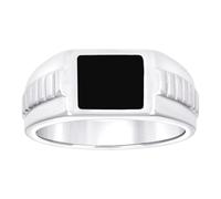 Bague en argent sterling 925 émaillé noir avec tête carrée pour homme, US 12 | EU 67.5 | DE 21.4 | JP 25 | UK Y, Métal Argent Émail Métal Argenté, Aucune pierre précieuse