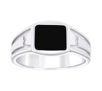 Bague en argent sterling 925 émaillé noir avec tête carrée pour homme, US 12 | EU 67.5 | DE 21.4 | JP 25 | UK Y, Métal Argent Émail Métal Argenté, Aucune pierre précieuse