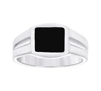 Bague en argent sterling 925 émaillé noir avec tête carrée pour homme, US 7 | EU 55.25 | DE 17.25 | JP 14 | UK O, Métal Argent Émail Métal Argenté, Aucune pierre précieuse