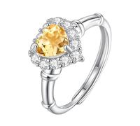 Bague En Argent Sterling 925 En Forme De Cœur Pour Femme, Bague De Fiançailles En Pierre Précieuse Naturelle, Ajustable, Entièrement En Oxyde De Zirconium, Avec Coffret Cadeau, Citrine