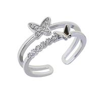 Bague en argent sterling 925 en forme de papillon en oxyde de zirconium pour femme - Bague de promesse empilable extensible réglable faite à la main - Bijoux délicats pour anniversaire, Noël