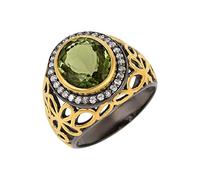Bague en argent sterling 925 faite à la main en moldavite et oxyde de zirconium sertie de pierres précieuses vertes ovales et rondes à facettes - Cadeau pour femme, T1/2,62(19.70), Gemme, Moldavite