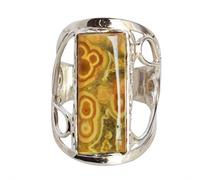 Bague en argent sterling 925 Jaspe océan - Cabochon rond 21 x 8 mm, bague en cristal multicolore pour femme, bijou de guérison en pierre naturelle 58 (18,5)
