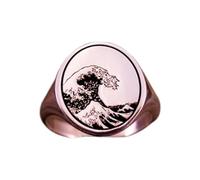 Bague en argent sterling 925 « La Grande Vague de Kanagawa » | Bague plaquée argent | Chevalière ronde 16 x 16 mm | Taille de l'anneau : 5-12,5 US | Avelaibal | LKDR_0370