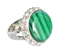 Bague en argent sterling 925 malachite ovale cabochon de 18 mm avec pierre précieuse verte sertie de bijoux faits à la main, cadeau pour femme, anniversaire, Noël, O 1/2, 56