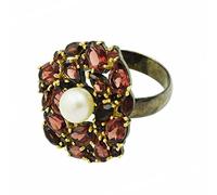 Bague en argent sterling 925 massif avec perles et grenat fait à la main - Bague unique pour femme, T 1/2, Pierre précieuse., Perle, grenat